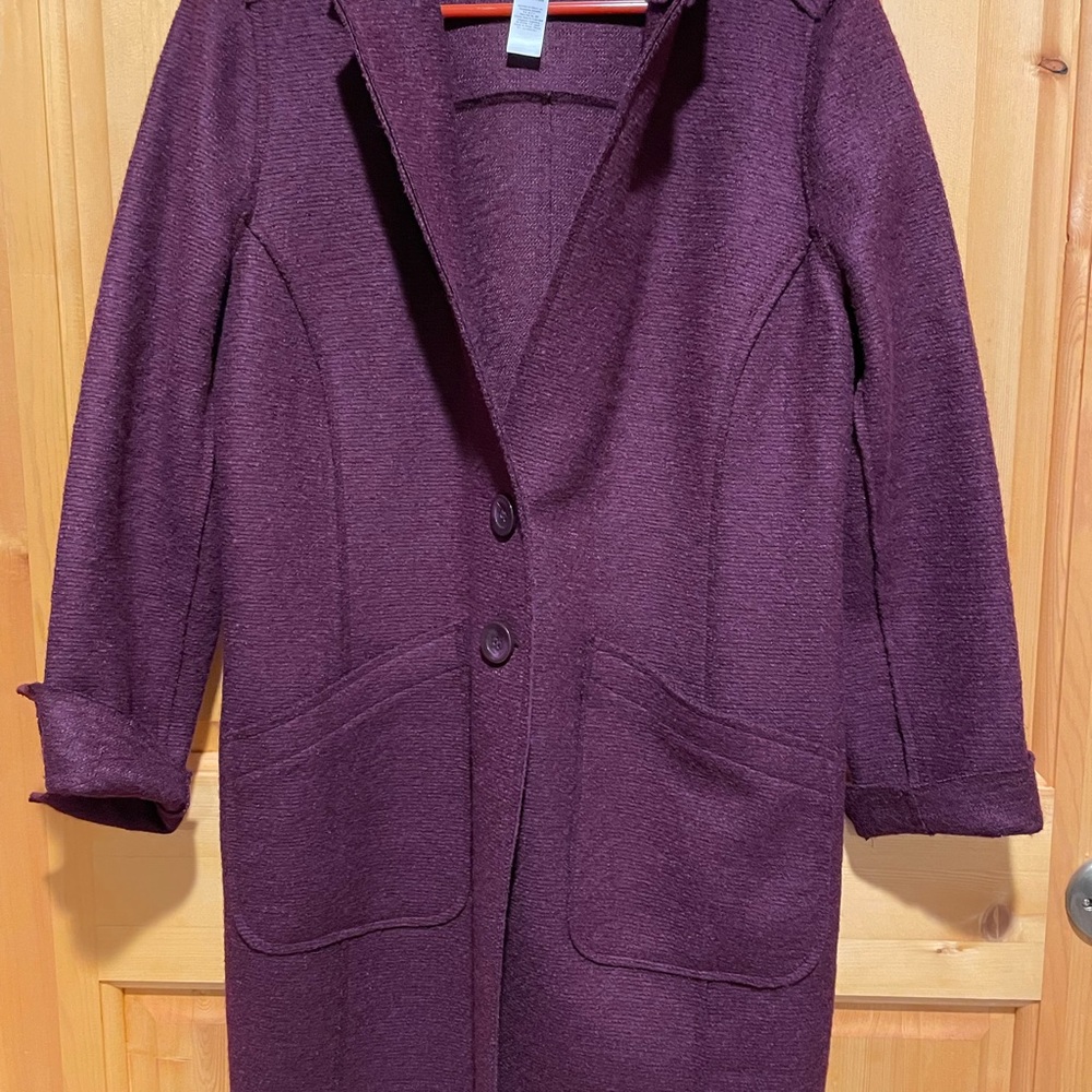 Chicos Eggplant Long Coat